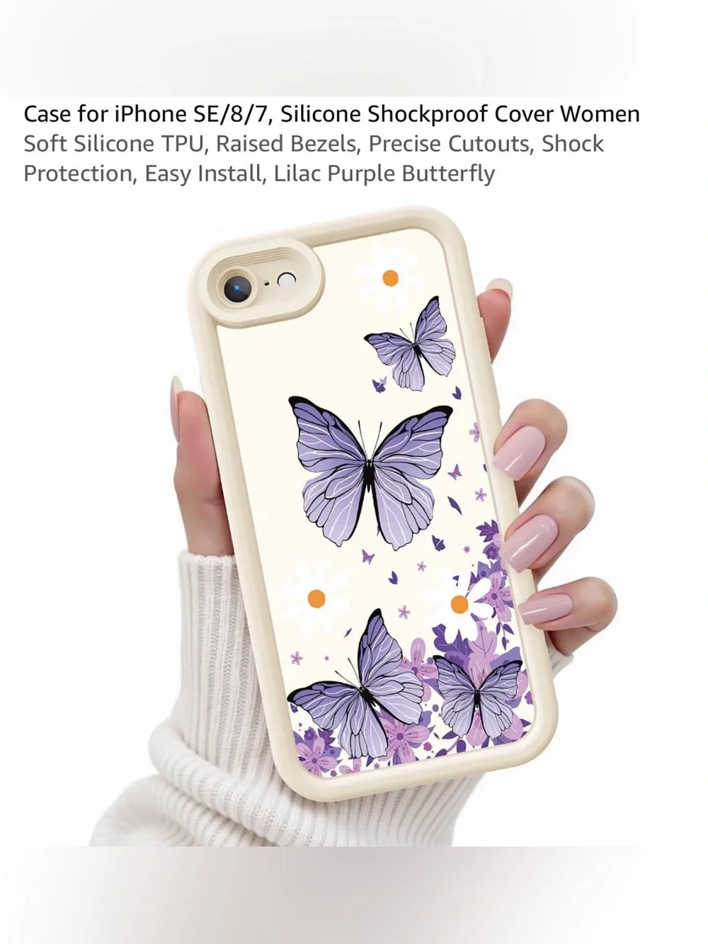 Lilac Purple Butterfly Shockproof Silicone Phone Case for iPhone SE8/7